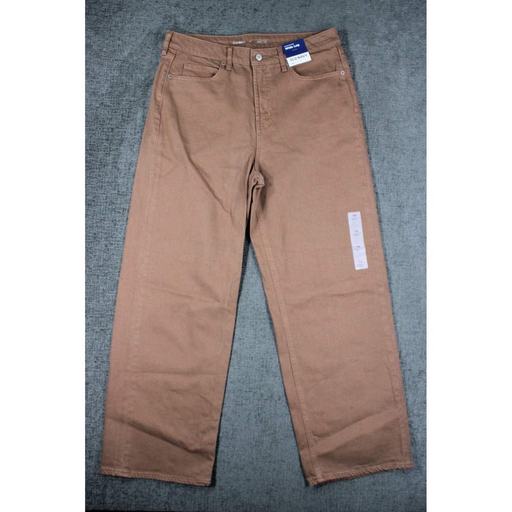 Old Navy Extra High-Rise Wide Leg Pants Brown Clay Raw Hem Secret-Slim Size 14 - Picture 6 of 11